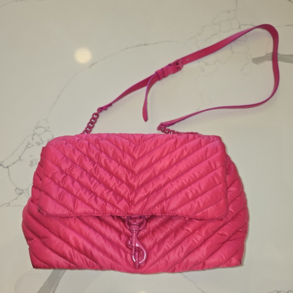 Rebecca Minkoff Edie Nylon Jumbo Flap Shoulder Bag Pink - Picture 2 of 13